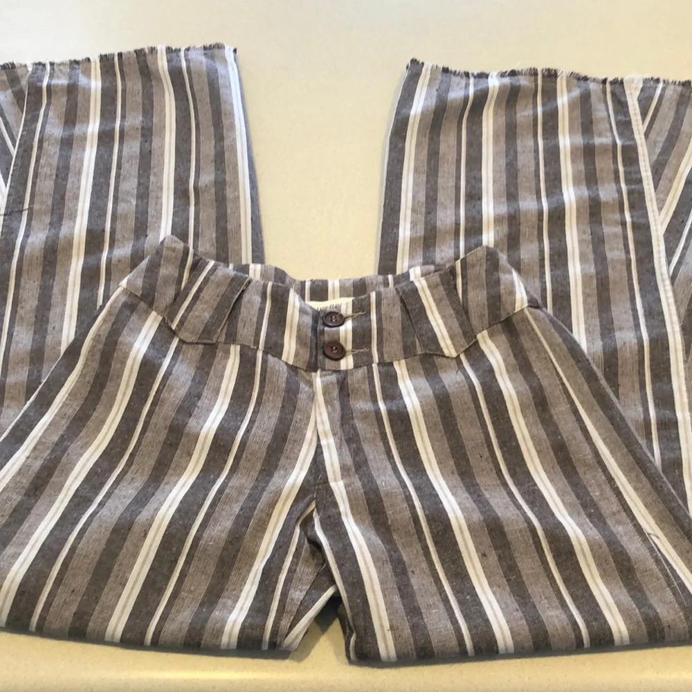 UMGEE STRIPED BELL BOTTOM FRINGED STRIPED PANTS BROWN CREAM SIZE SMALL